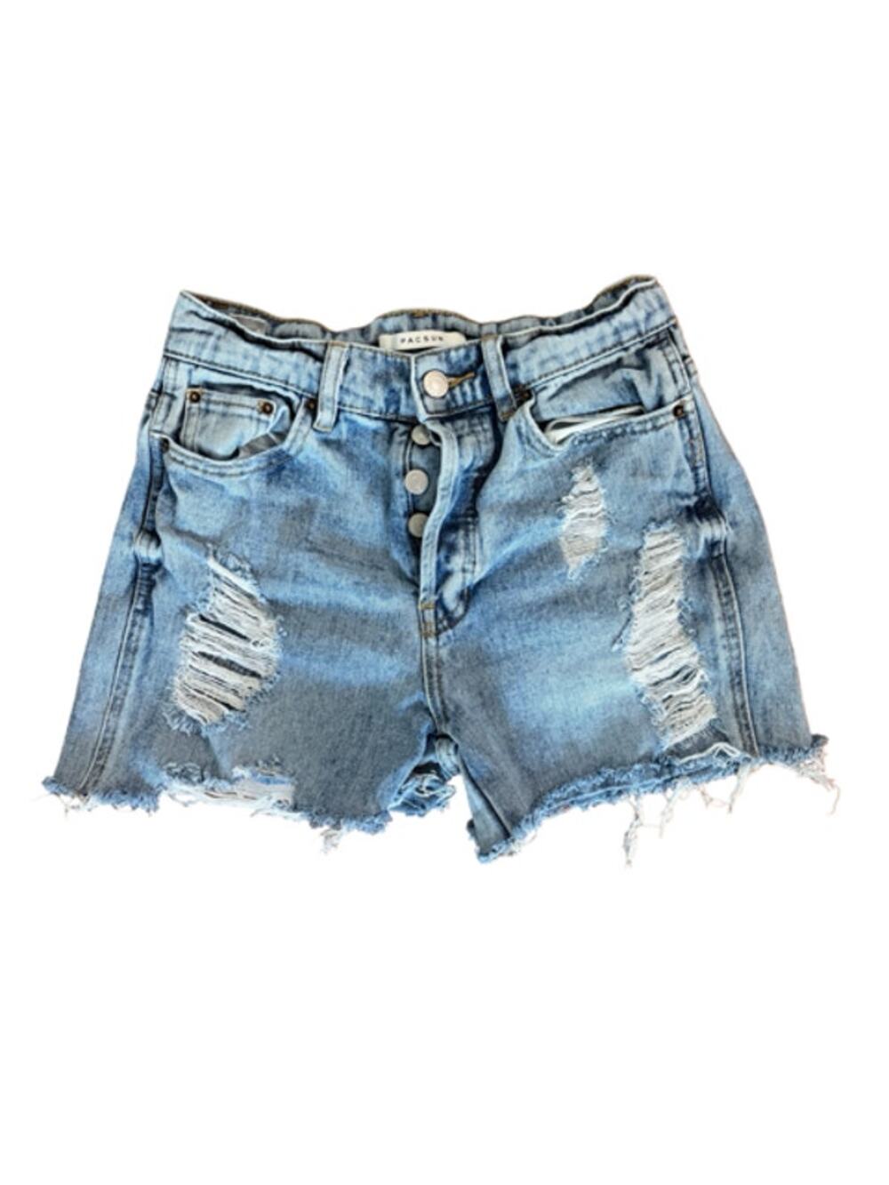 PacSun Baggy Denim Shorts Women's Size 25 Distressed Button Fly Light Wash